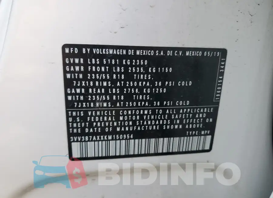 3VV3B7AXXKM150954 Photo# 14