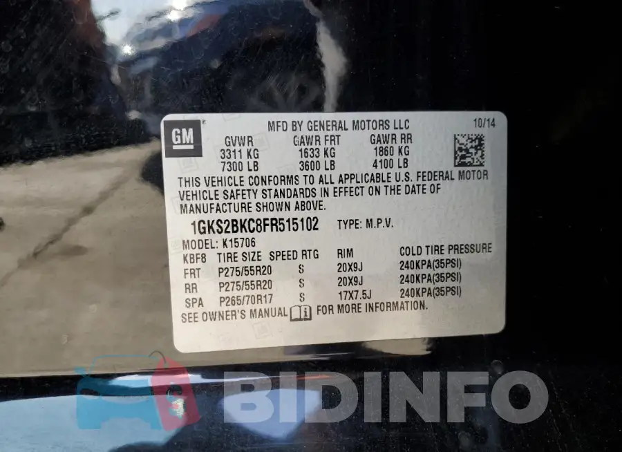 1GKS2BKC8FR515102 Photo# 13