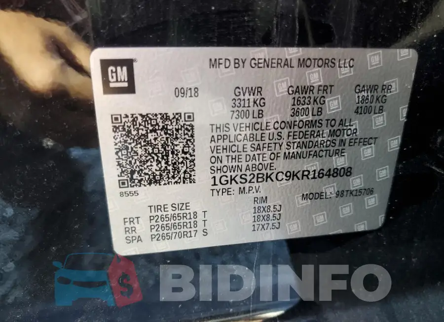 1GKS2BKC9KR164808 Photo# 14