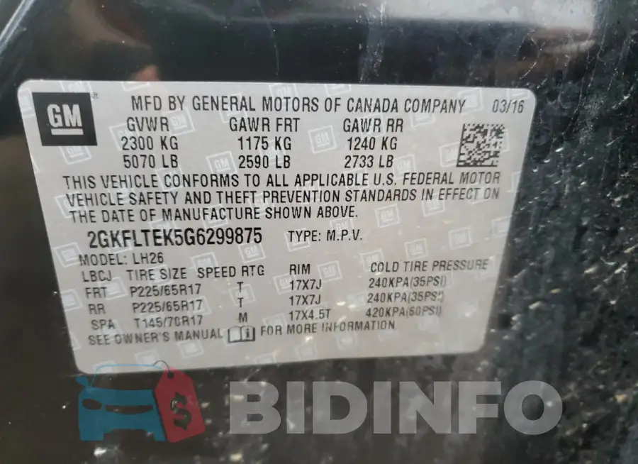 2GKFLTEK5G6299875 Photo# 14