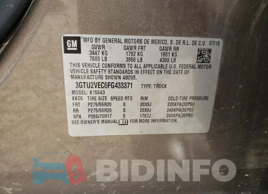 3GTU2VEC6FG433371 Photo# 12