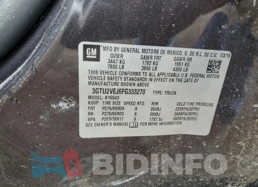 3GTU2VEJ6FG333270 Photo# 13