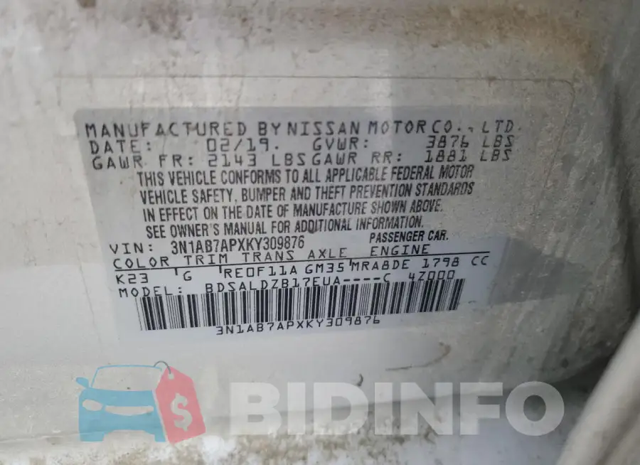 3N1AB7APXKY309876 Photo# 12