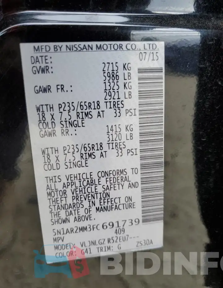 5N1AR2MM3FC691739 Photo# 13