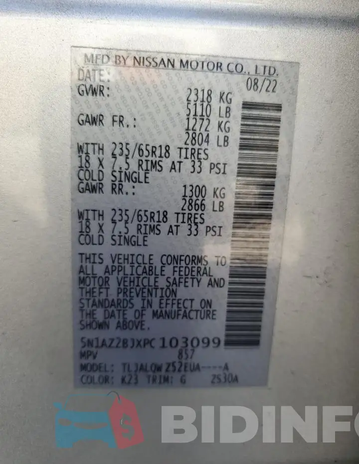 5N1AZ2BJXPC103099 Photo# 12