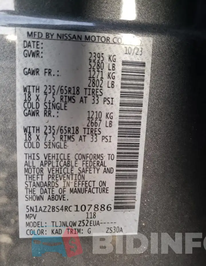 5N1AZ2BS4RC107886 Photo# 14