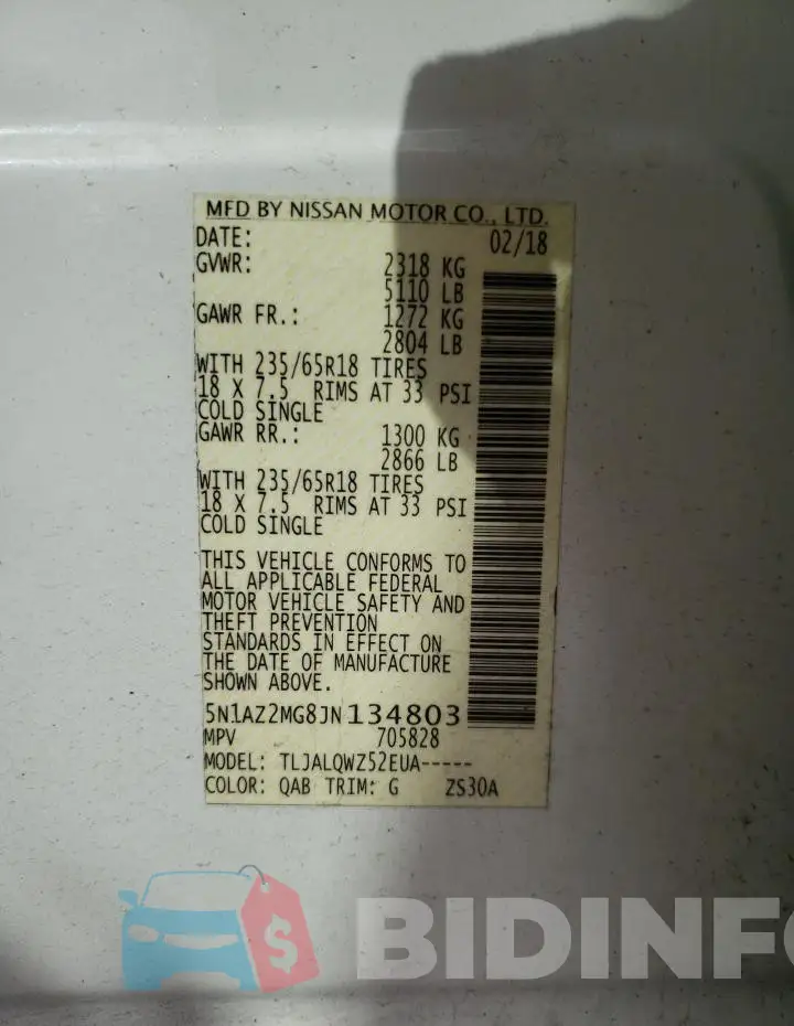 5N1AZ2MG8JN134803 Photo# 12