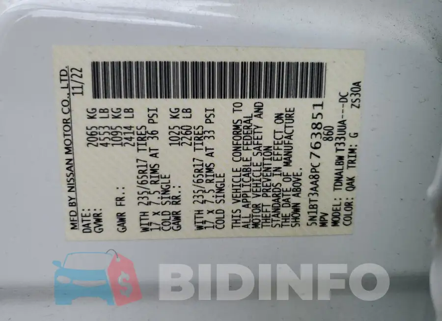 5N1BT3AA8PC763851 Photo# 13