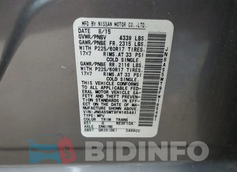 JN8AS5MT9FW165491 Photo# 14