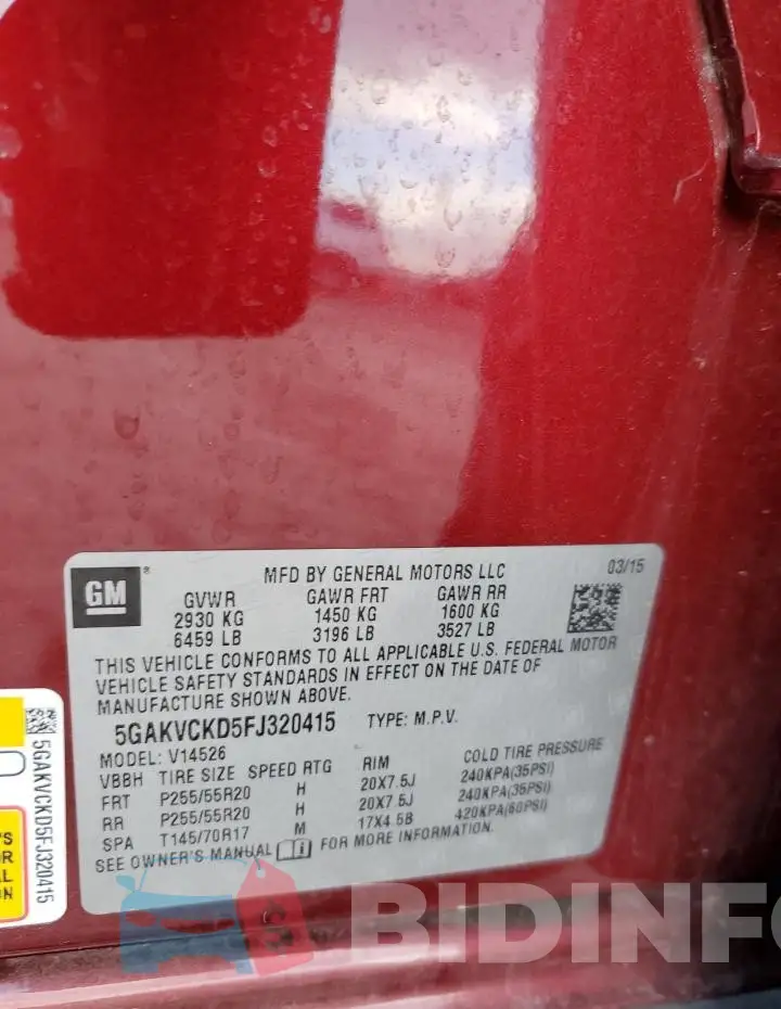5GAKVCKD5FJ320415 Photo# 13