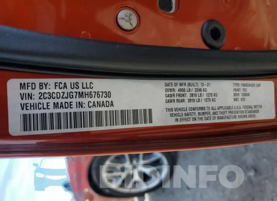 2C3CDZJG7MH676730 Photo# 13
