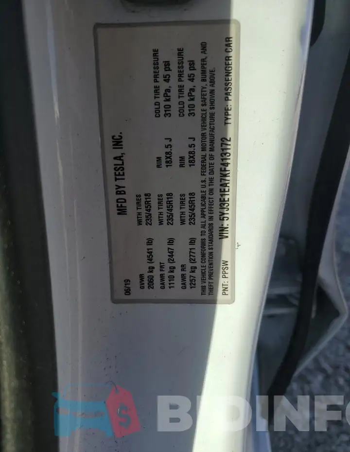 5YJ3E1EA7KF413172 Photo# 13