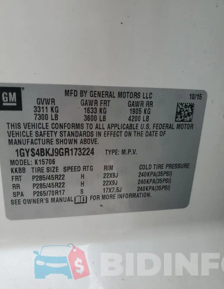 1GYS4BKJ9GR173224 Photo# 14