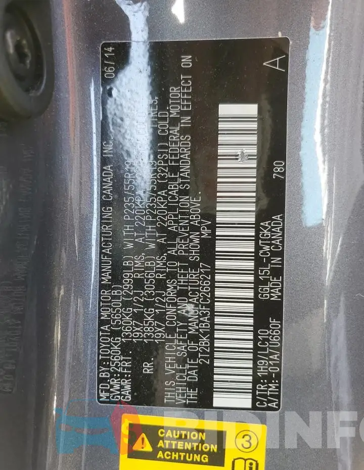 2T2BK1BA3FC266217 Photo# 14