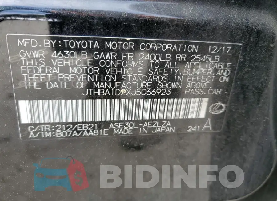 JTHBA1D2XJ5066923 Photo# 12