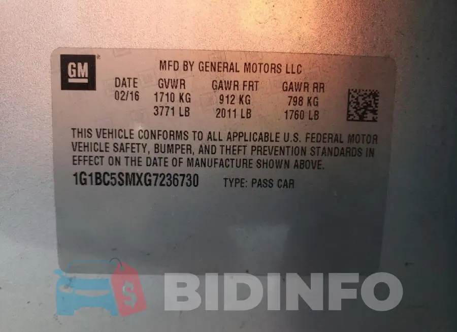 1G1BC5SMXG7236730 Photo# 12