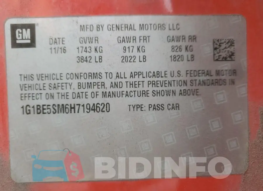 1G1BE5SM6H7194620 Photo# 12