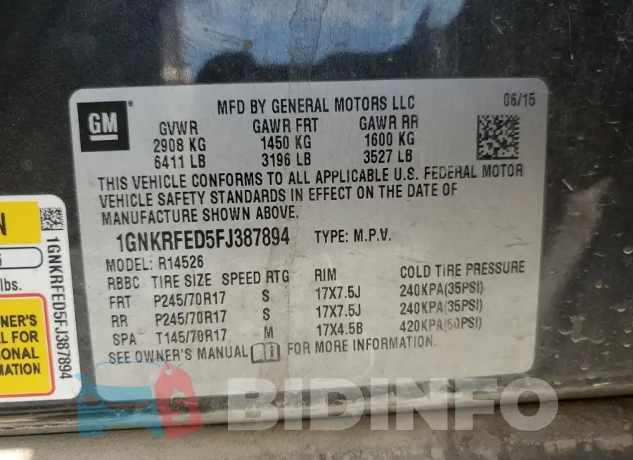 1GNKRFED5FJ387894 Photo# 13