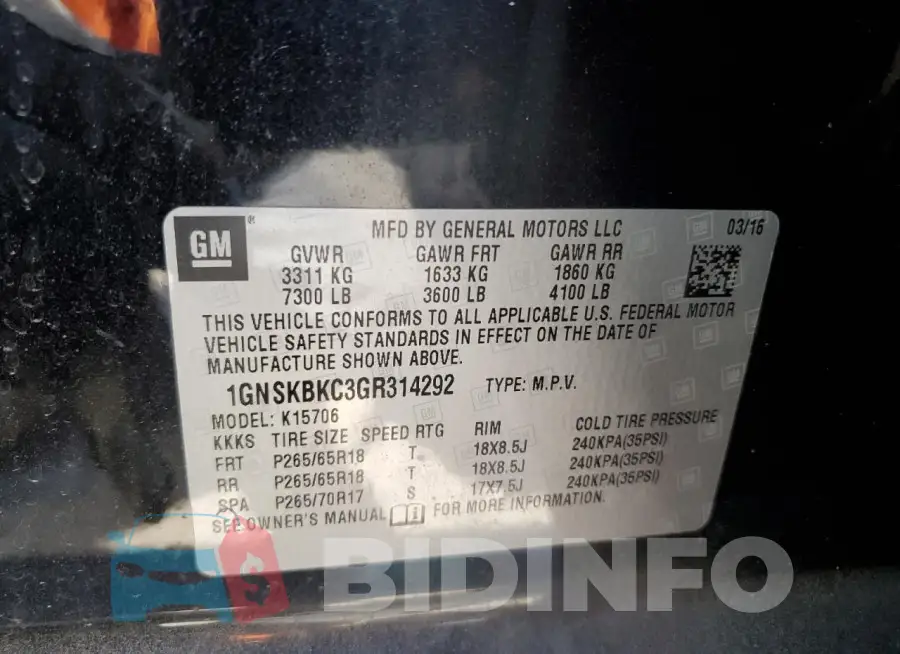 1GNSKBKC3GR314292 Photo# 13