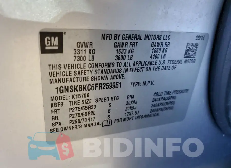 1GNSKBKC6FR259951 Photo# 13