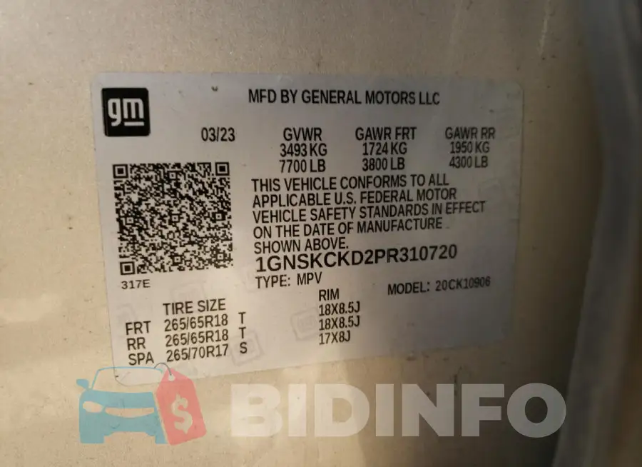 1GNSKCKD2PR310720 Photo# 13
