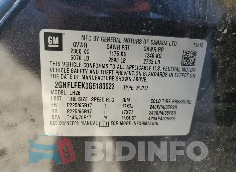 2GNFLFEK0G6180023 Photo# 14