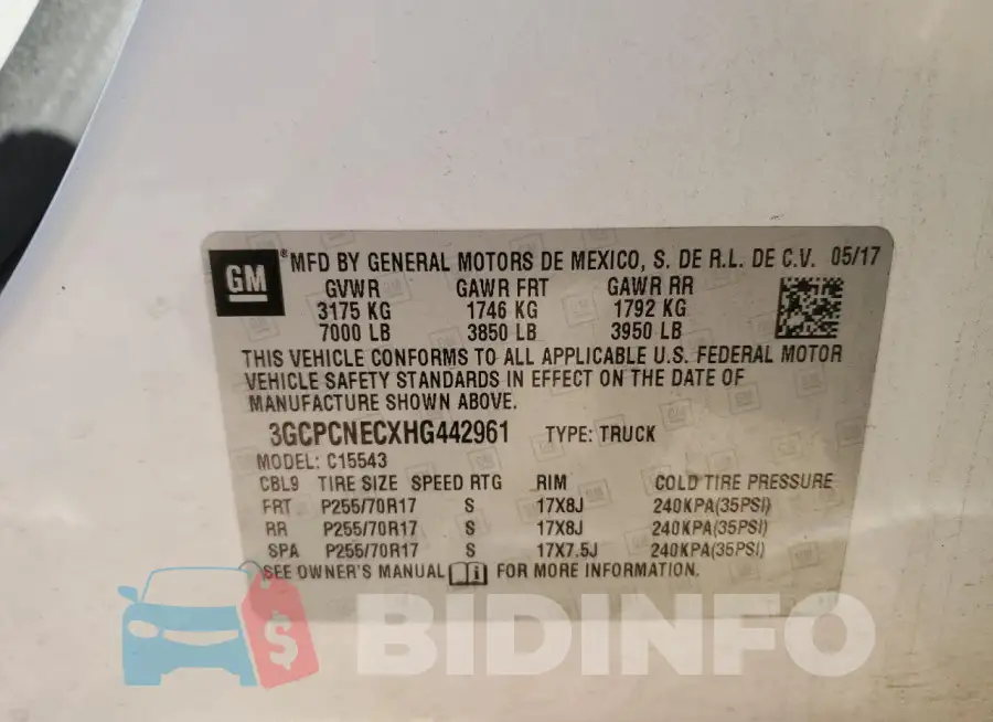 3GCPCNECXHG442961 Photo# 12