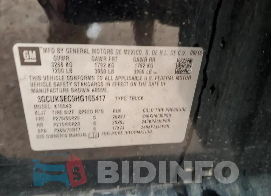 3GCUKSEC9HG165417 Photo# 12