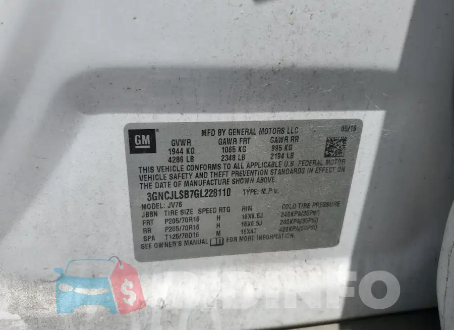 3GNCJLSB7GL228110 Photo# 13