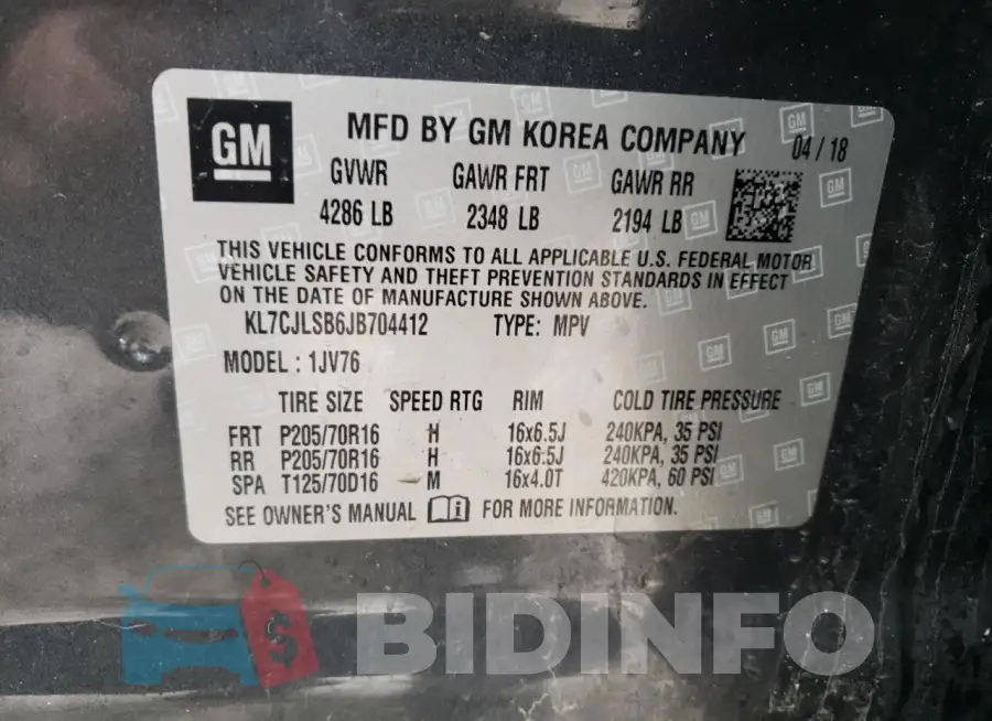 KL7CJLSB6JB704412 Photo# 13