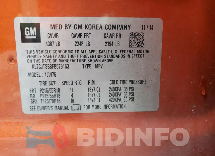 KL7CJTSB8FB079163 Photo# 12