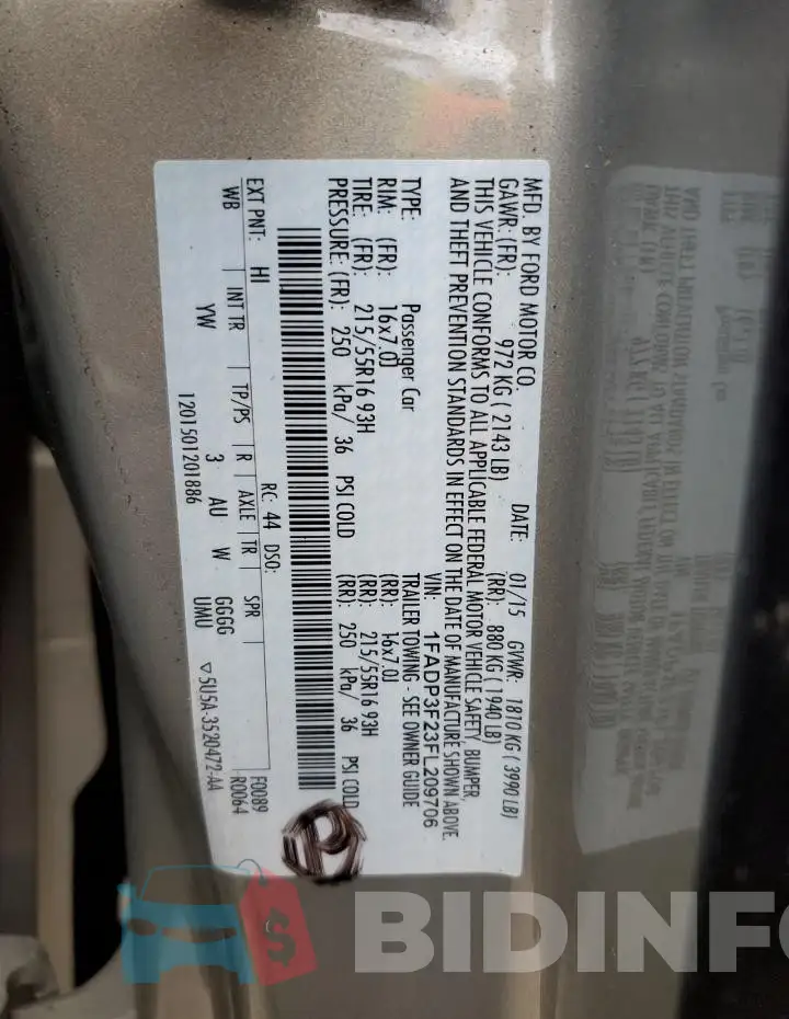 1FADP3F23FL209706 Photo# 12