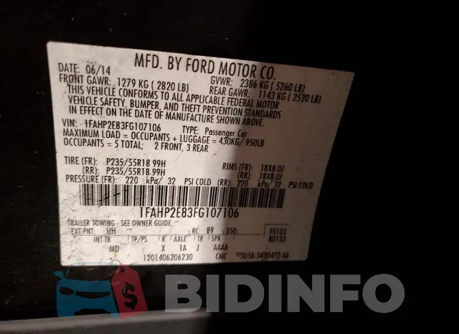 1FAHP2E83FG107106 Photo# 12
