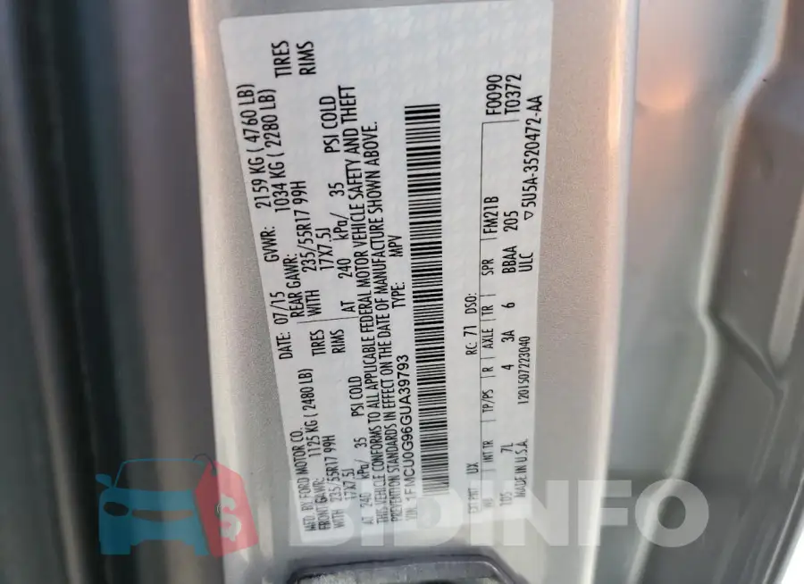 1FMCU0G96GUA39793 Photo# 13