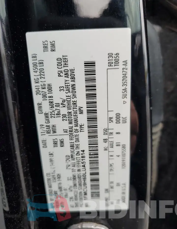 1FMCU9H60LUA51814 Photo# 12