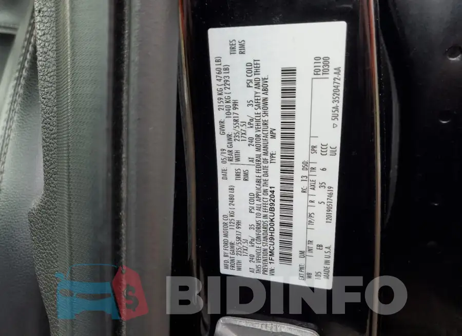 1FMCU9HD0KUB92041 Photo# 13
