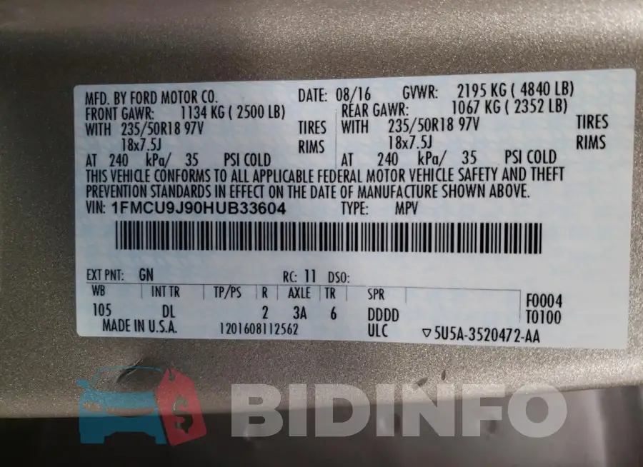 1FMCU9J90HUB33604 Photo# 14
