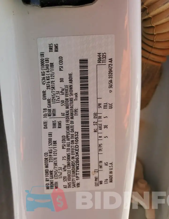 1FT7W2B63KED10532 Photo# 12