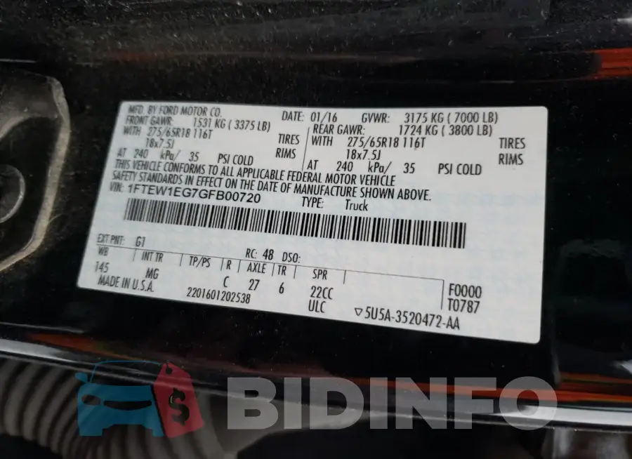 1FTEW1EG7GFB00720 Photo# 12