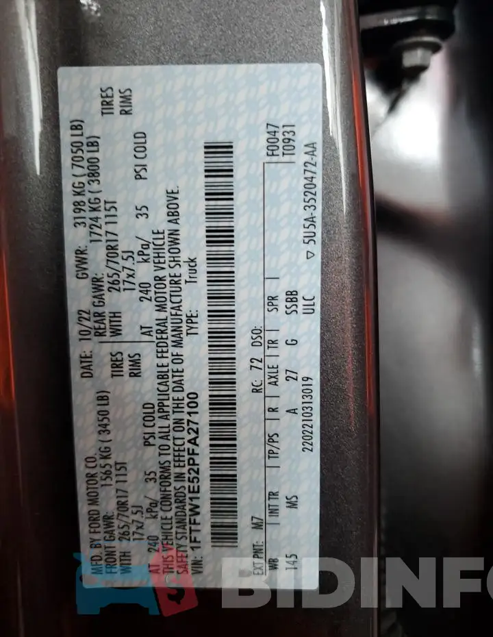 1FTFW1E52PFA27100 Photo# 12