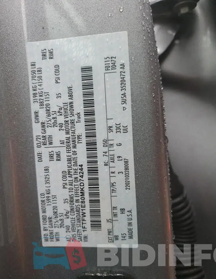 1FTFW1E80MKD74244 Photo# 13