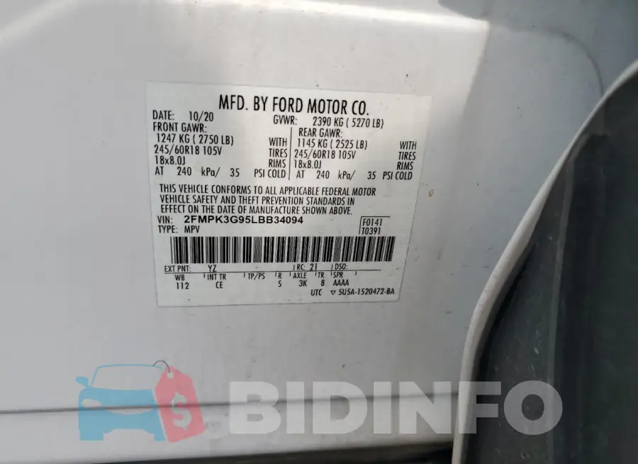 2FMPK3G95LBB34094 Photo# 13