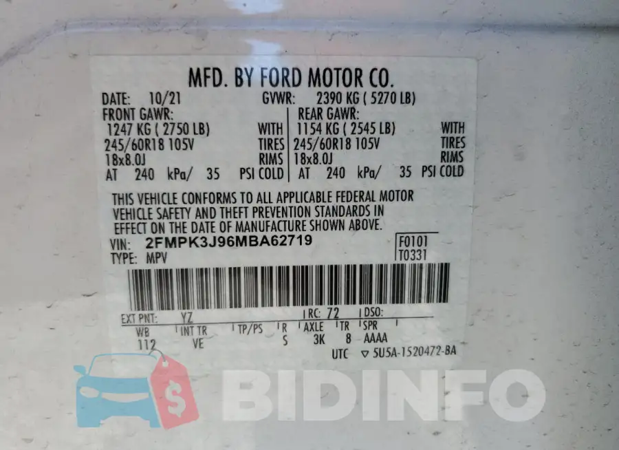 2FMPK3J96MBA62719 Photo# 12