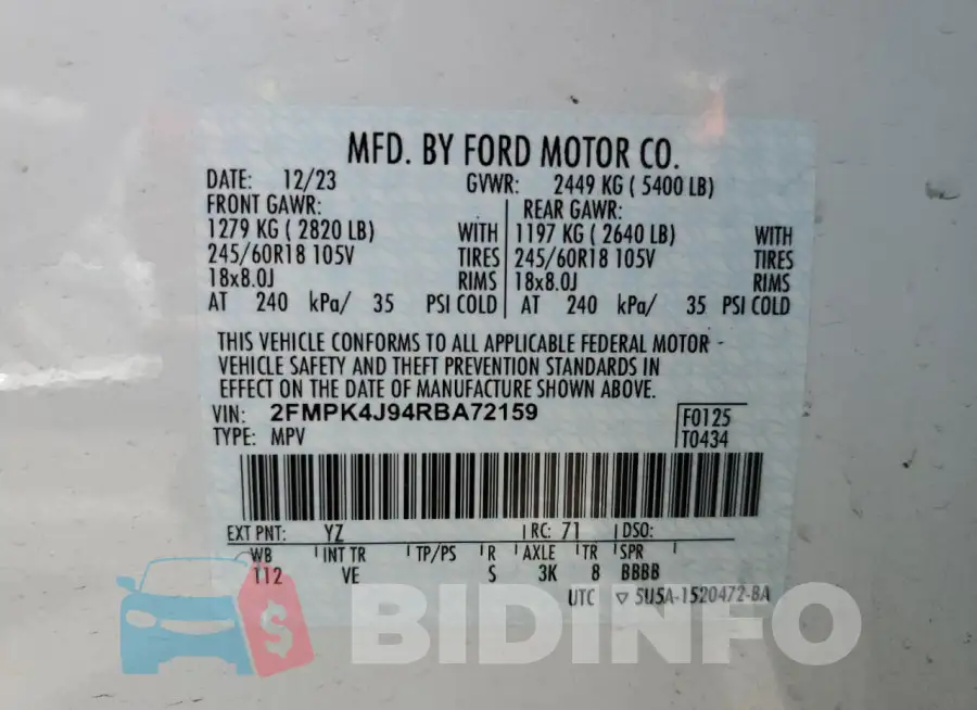 2FMPK4J94RBA72159 Photo# 12