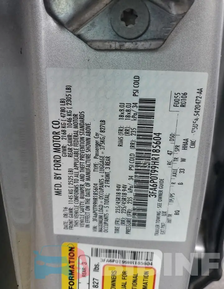 3FA6P0T99HR185604 Photo# 12