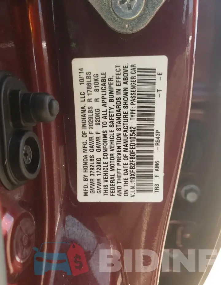 19XFB2F80FE010542 Photo# 12
