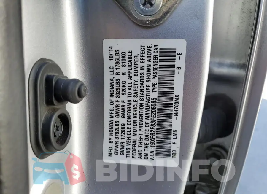 19XFB2F83FE206085 Photo# 12