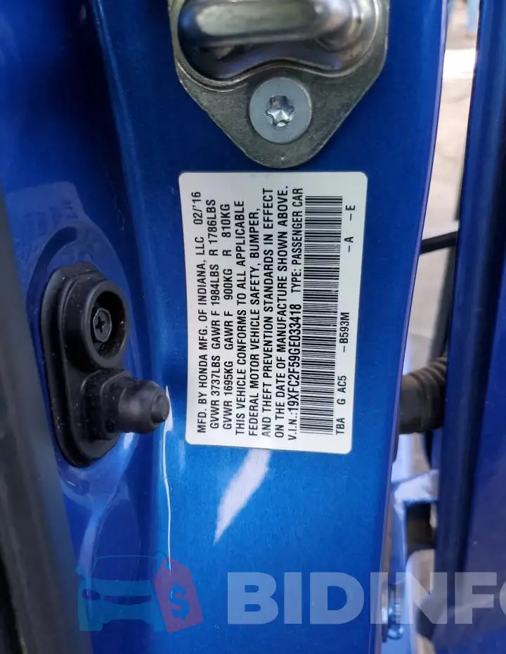 19XFC2F59GE033418 Photo# 12