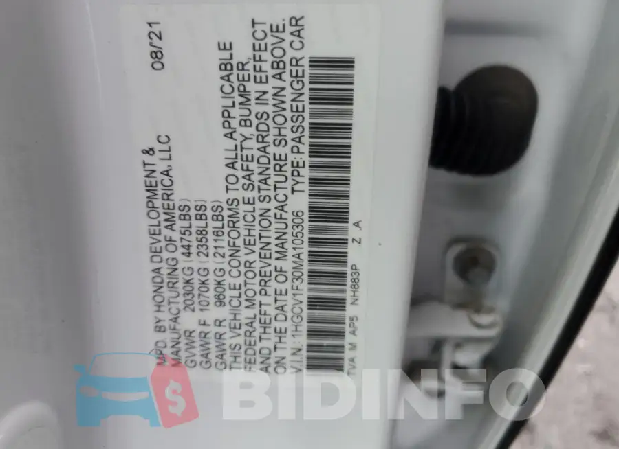 1HGCV1F30MA105306 Photo# 13
