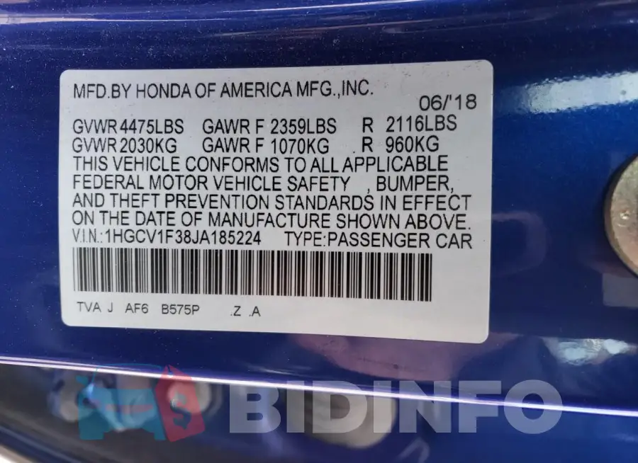 1HGCV1F38JA185224 Photo# 13